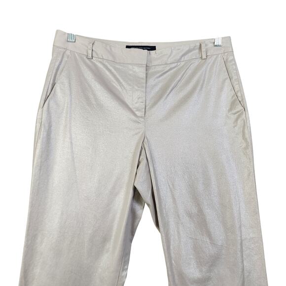 French Connection Womens Shimmer Trouser Pants Size 10 Cream Metallic Ankle - Picture 2 of 12